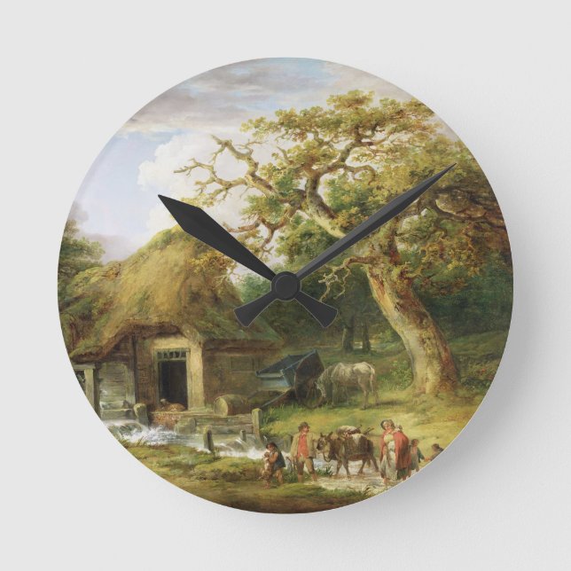 The Old Water Mill, 1790 (oil on canvas) Round Clock (Front)