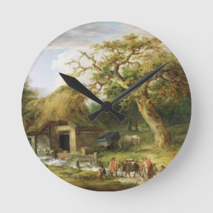 The Old Water Mill, 1790 (oil on canvas) Round Clock