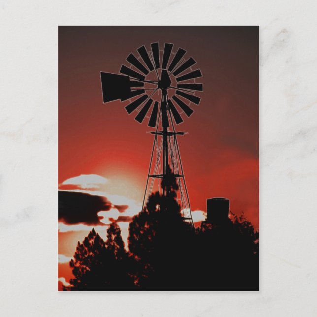 The old windmill at sunset postcard (Front)