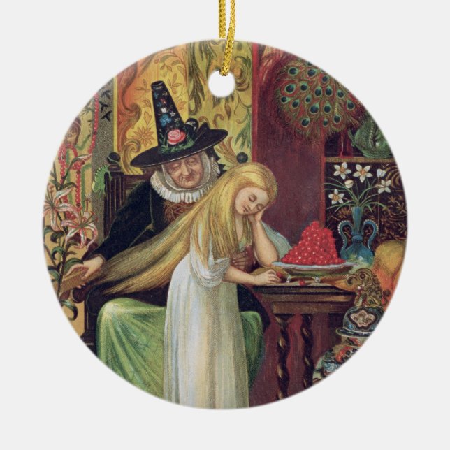 The Old Witch combing Gerda's hair with a golden c Ceramic Ornament (Front)