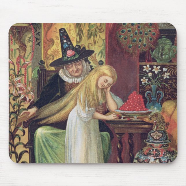 The Old Witch combing Gerda's hair with a golden c Mouse Pad (Front)
