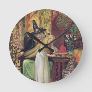 The Old Witch combing Gerda's hair with a golden c Round Clock