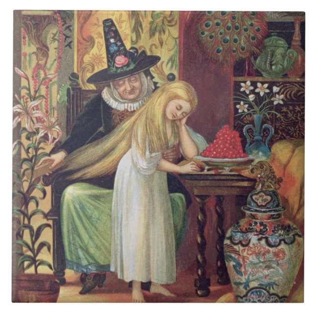 The Old Witch combing Gerda's hair with a golden c Tile (Front)