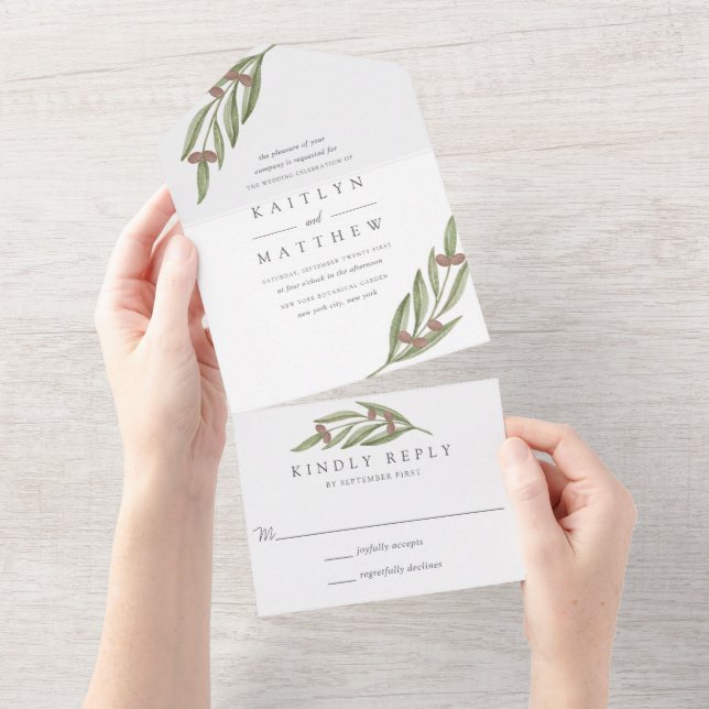 The Olive Branch Wedding Collection All In One Invitation (Tearaway)