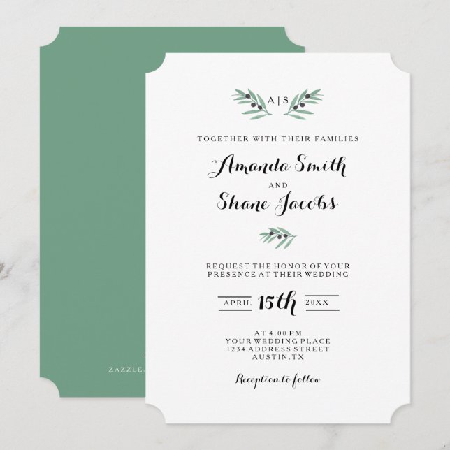 The Olive Spring Wedding Invitation (Front/Back)