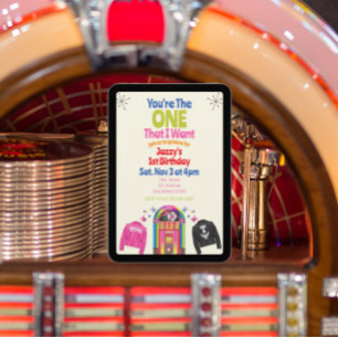 The ONE I Want, Jukebox 1950s 1st Birthday Invitation