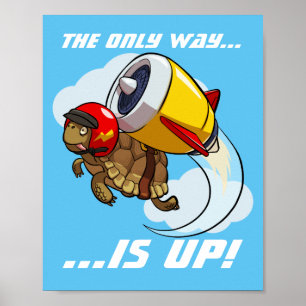 The Only Way Is Up! Motivational Tortoise Cartoon Poster