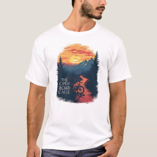 The Open Road Calls - Bicycle Adventure Art T-Shirt