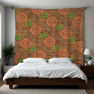 The Orange floral rainy scatter fibers textured pa Tapestry