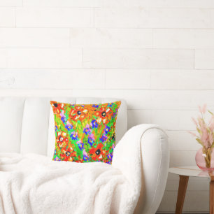 "The Orange Flowers" Cute Painting. Buy Now Cushion