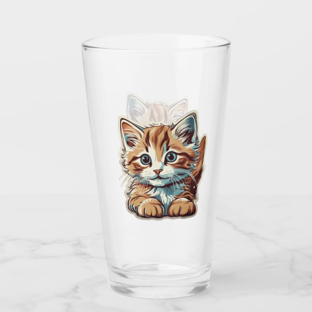 The orange kitten full of mischief glass (Front)