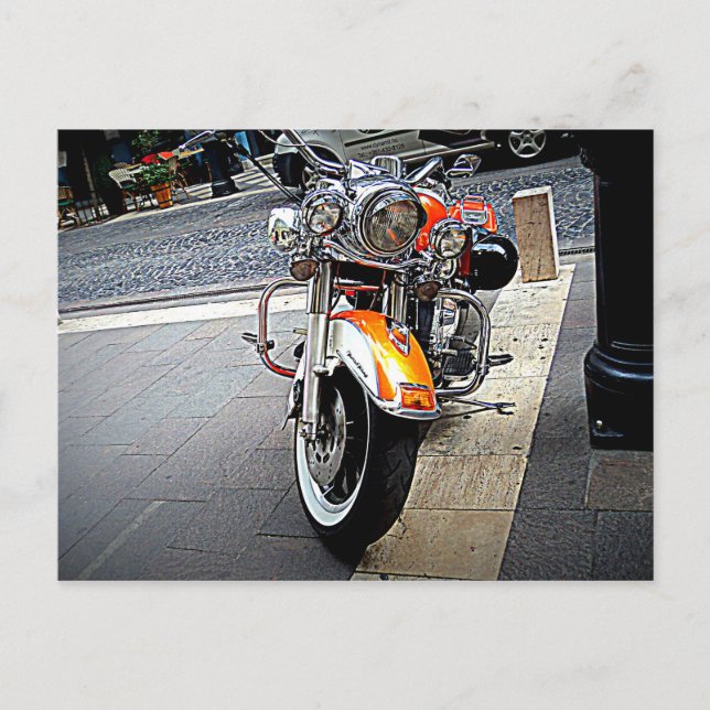 The orange motorcycle postcard (Front)