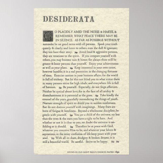 The Original Desiderata Poster by Max Ehrmann (Front)