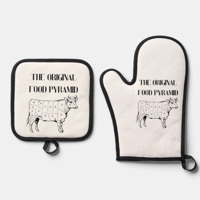 The Original Food Pyramid Oven Mitt & Pot Holder Set (Front)