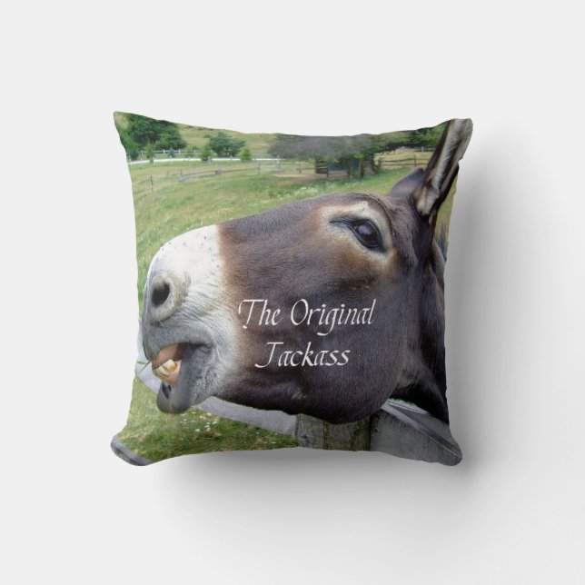 The Original Jackass Funny Donkey Mule Farm Animal Cushion (Front)