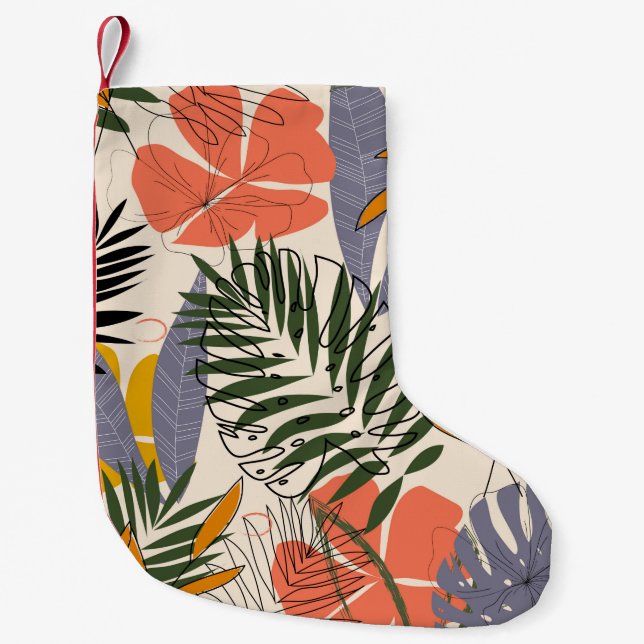 The original pattern with tropical leaves and plan small christmas stocking (Front)