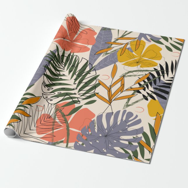The original pattern with tropical leaves and plan wrapping paper (Unrolled)