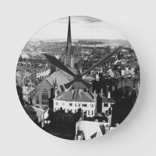 The ornamented spire of a church in Boston Round Clock