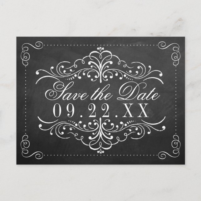The Ornate Chalkboard Wedding Collection Announcement Postcard (Front)