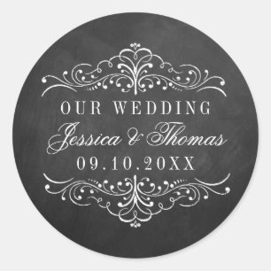 The Ornate Chalkboard Wedding Collection Classic Round Sticker