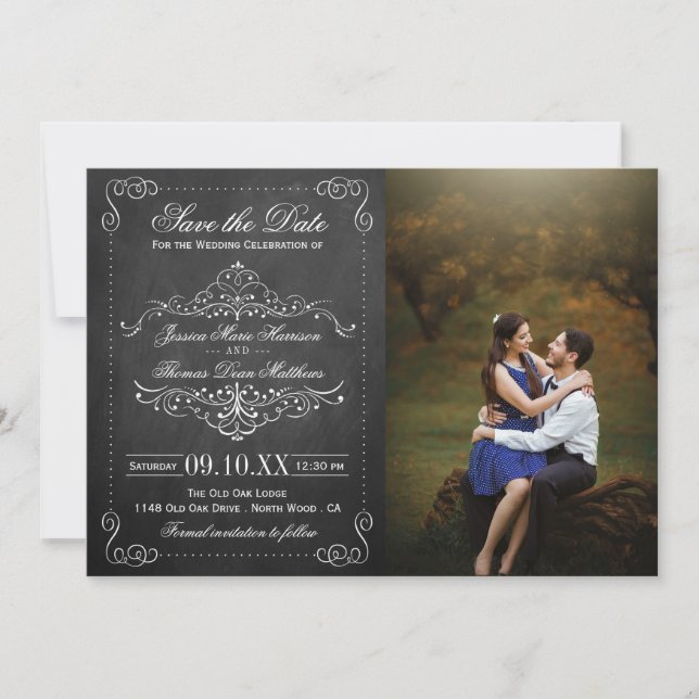 The Ornate Chalkboard Wedding Collection Save The Date (Front)