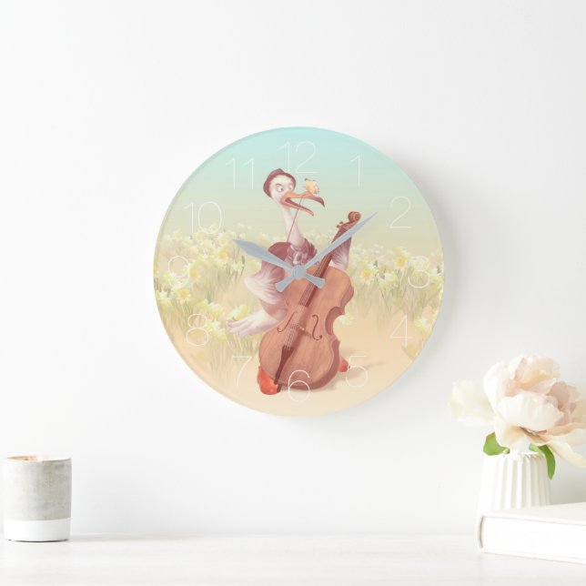 The Ostrich Playing the Cello Large Clock (Home)