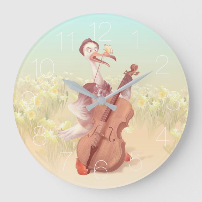 The Ostrich Playing the Cello Large Clock (Front)