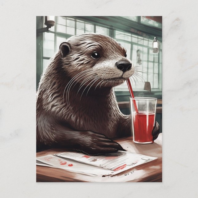 The Otter Drinking in a Cafe Postcard (Front)