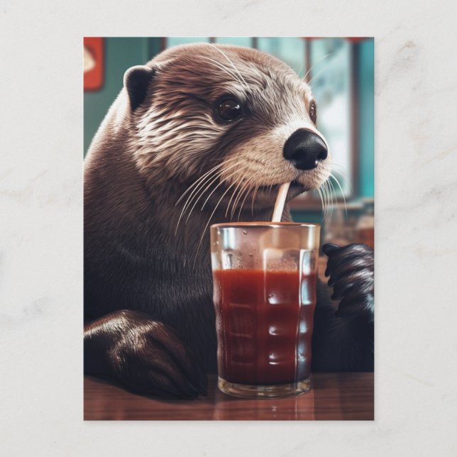 The Otter Drinks in a Cafe Postcard (Front)