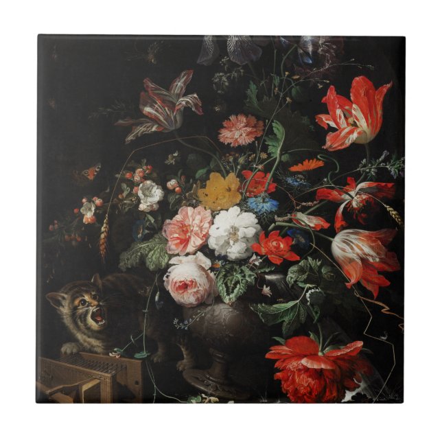 The Overturned Bouquet by Abraham Mignon  Ceramic Tile (Front)