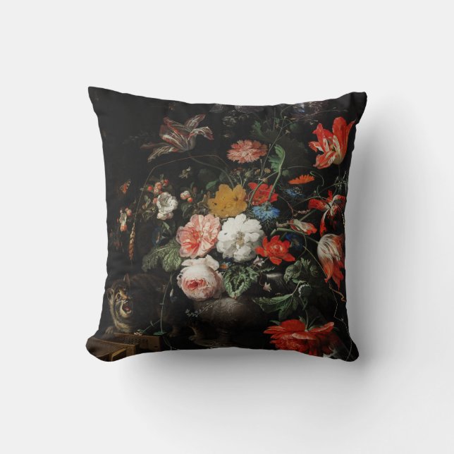 The Overturned Bouquet by Abraham Mignon Cushion (Front)