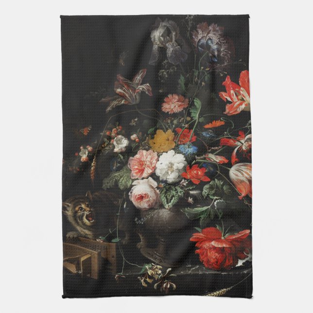 The Overturned Bouquet by Abraham Mignon   Tea Towel (Vertical)