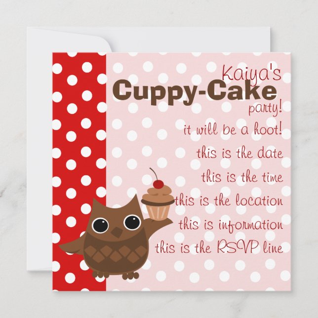 The Owl and the Cupcake Invitation (Front)