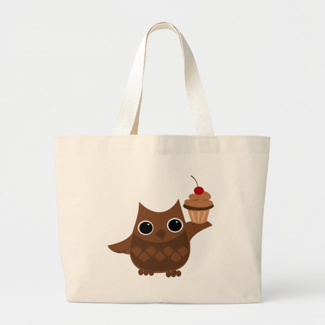 The Owl and the Cupcake Large Tote Bag (Front)