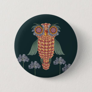 The Owl of wisdom and flowers 6 Cm Round Badge