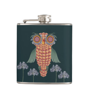 The Owl of wisdom and flowers Hip Flask
