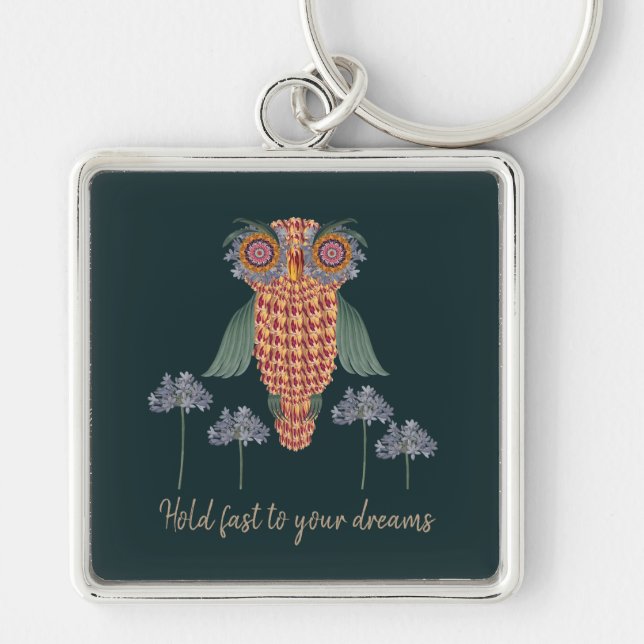 The Owl of wisdom and flowers Key Ring (Front)