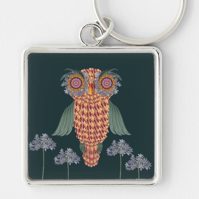 The Owl of wisdom and flowers Key Ring (Front)