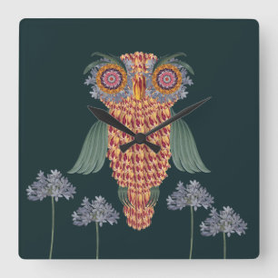 The Owl of wisdom and flowers Square Wall Clock
