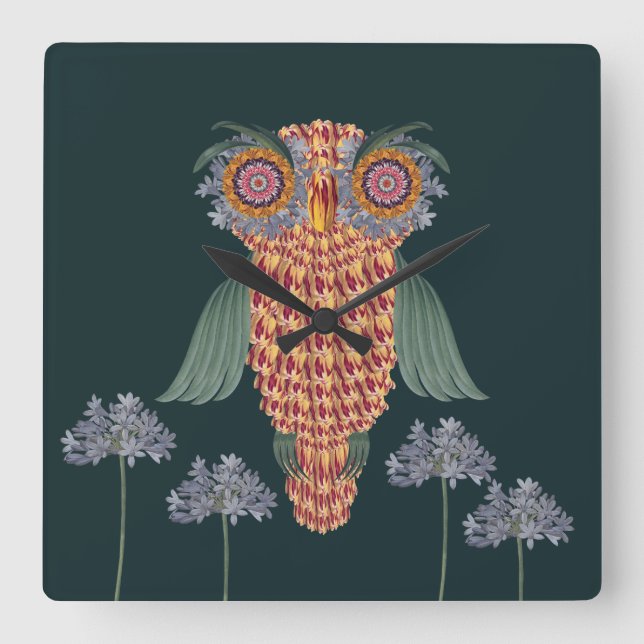 The Owl of wisdom and flowers Square Wall Clock (Front)