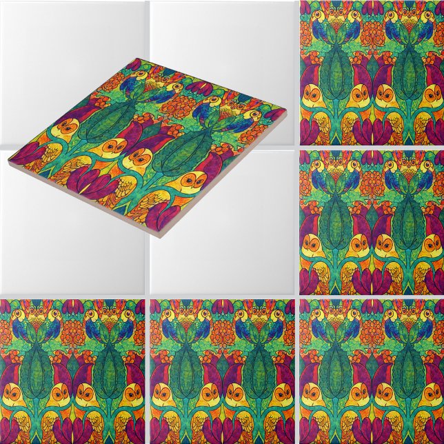 The Owl Retro Art Nouveau Pattern by Voysey Ceramic Tile (Creator Uploaded)