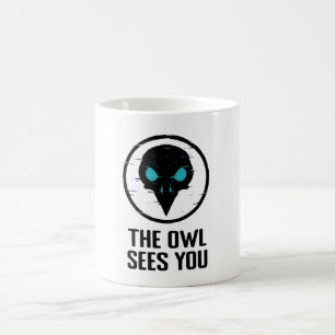 The Owl Sees You - Glitch Eye Horror Shirt - White Coffee Mug