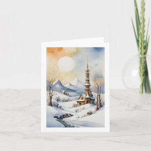 The Pagoda's Silent Moon Descent Sticker Card