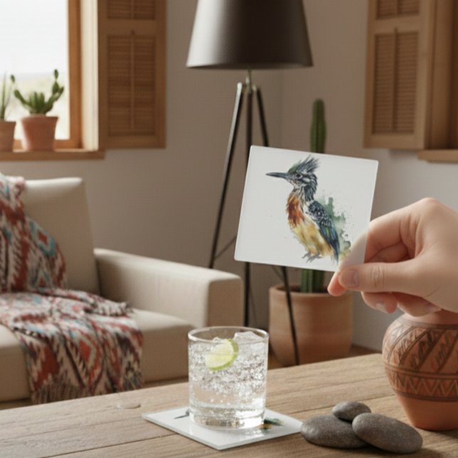 The Painted Runner, Watercolor Roadrunner Glass Coaster (Creator Uploaded)