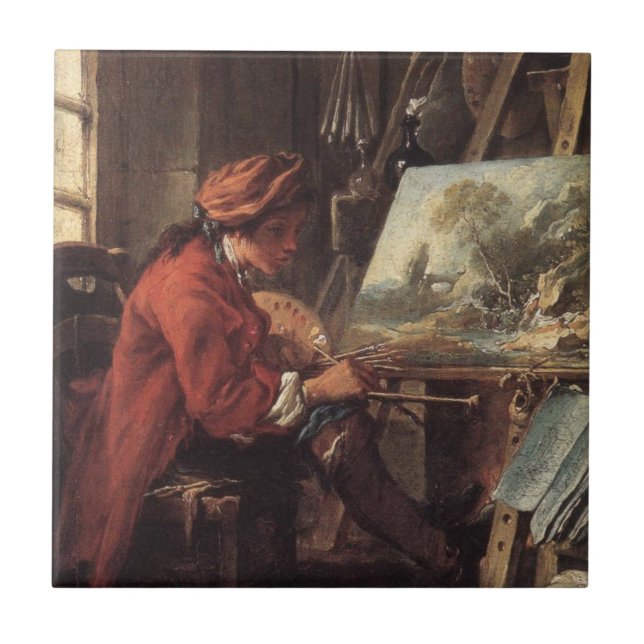 The Painter in His Studio (by François Boucher) Ceramic Tile (Front)