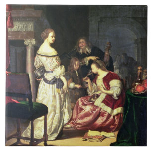 The Painter with his Family, 1675 (oil on panel) Ceramic Tile