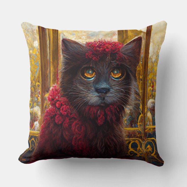 The Palace Cat in Regal Red Cushion (Front)