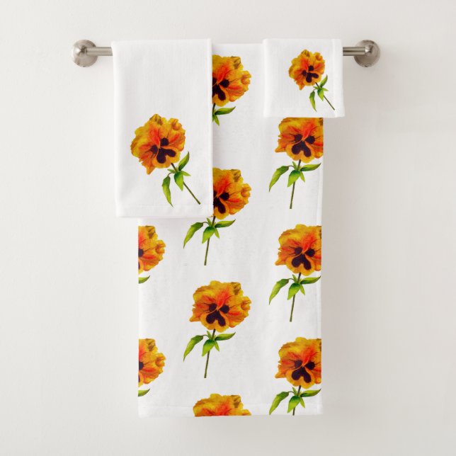 'The Pansy Party' on a Bathroom Towel Set (II) (Insitu)
