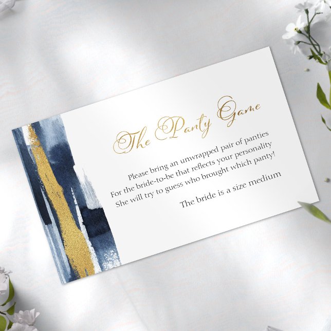 The Panty Game | Abstract Gold Blue Bridal Shower Enclosure Card (Creator Uploaded)