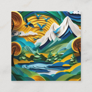 The paper cut mountain scene is beautiful with the square business card